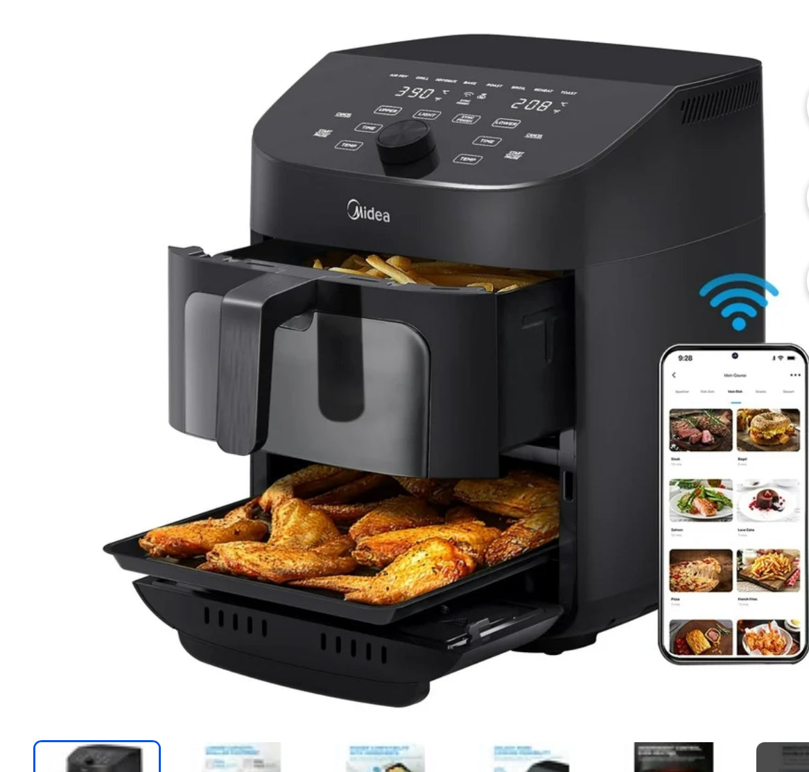 Midea Dual Basket Air Fryer Oven 11 Quart 8 in 1 Functions.